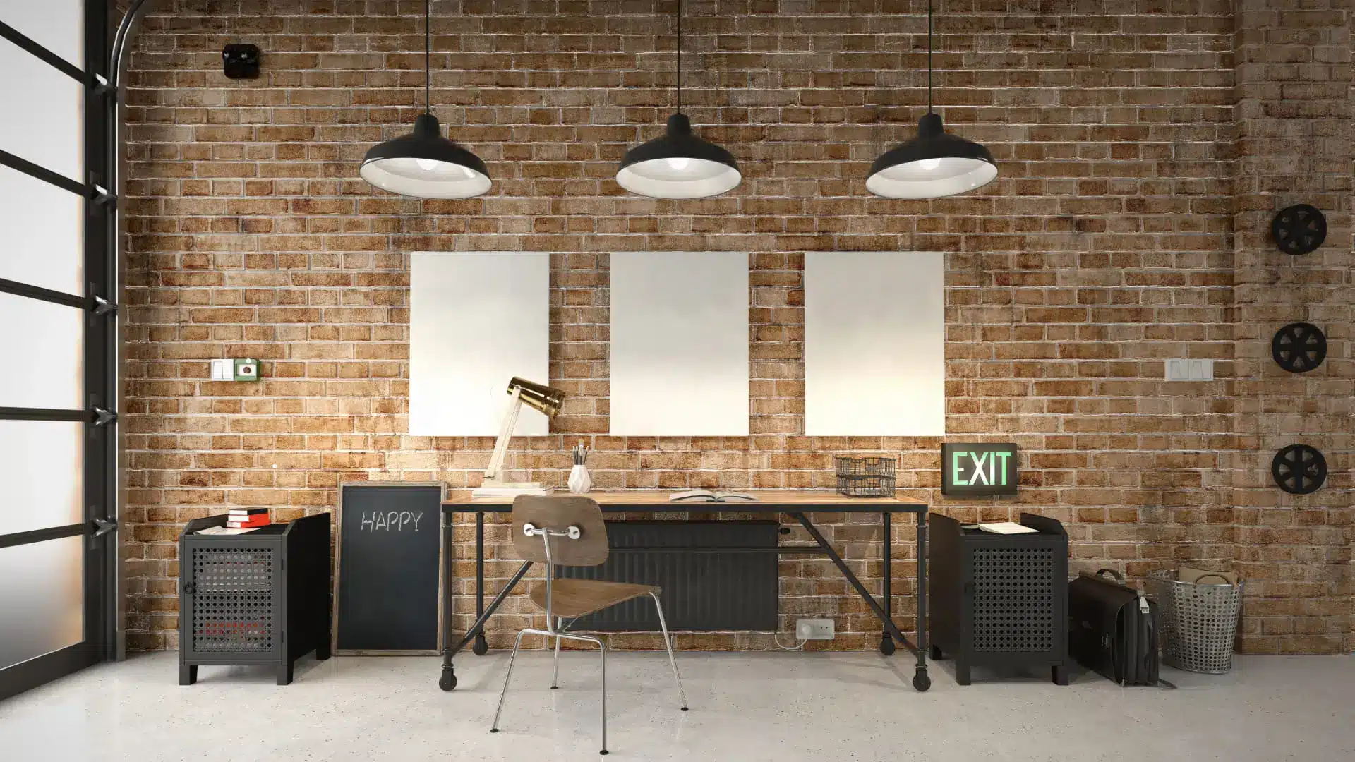Bureau commercial dans un intérieur industriel.