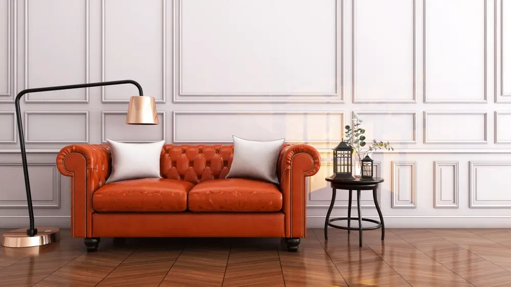 Intérieur de la chambre avec fond mural.